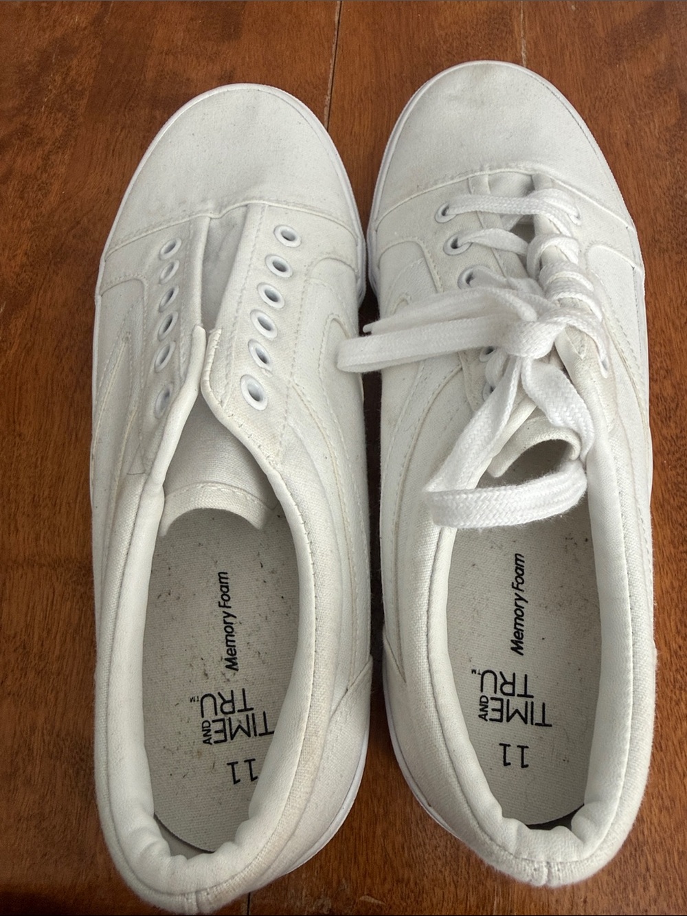 Time and Tru White Canvas Lace-Up Women's Sneakers with Memory Foam